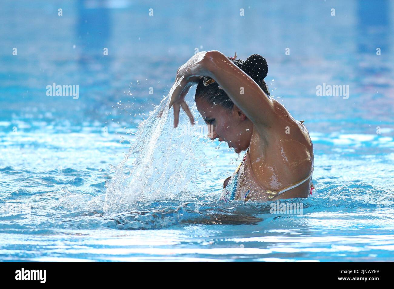 Rome, Italy. 14th Aug, 2022. Rome, Italy 14.08.2022: Alexandri Vasiliki from Austrian team win bronze medal in Final Solo Free in Artistic Swimming Championship in LEN European Aquatics in Rome 2022 in Foro Italico. Credit: Independent Photo Agency/Alamy Live News Stock Photo