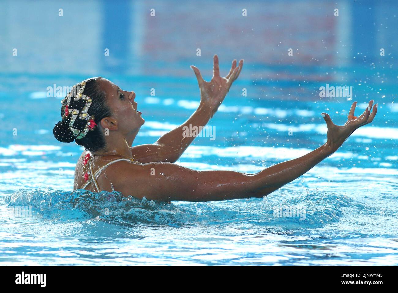 Rome, Italy 14.08.2022:  Alexandri Vasiliki  from Austrian team win bronze medal in Final Solo Free in Artistic Swimming Championship in LEN European Aquatics in Rome 2022 in Foro Italico. Stock Photo