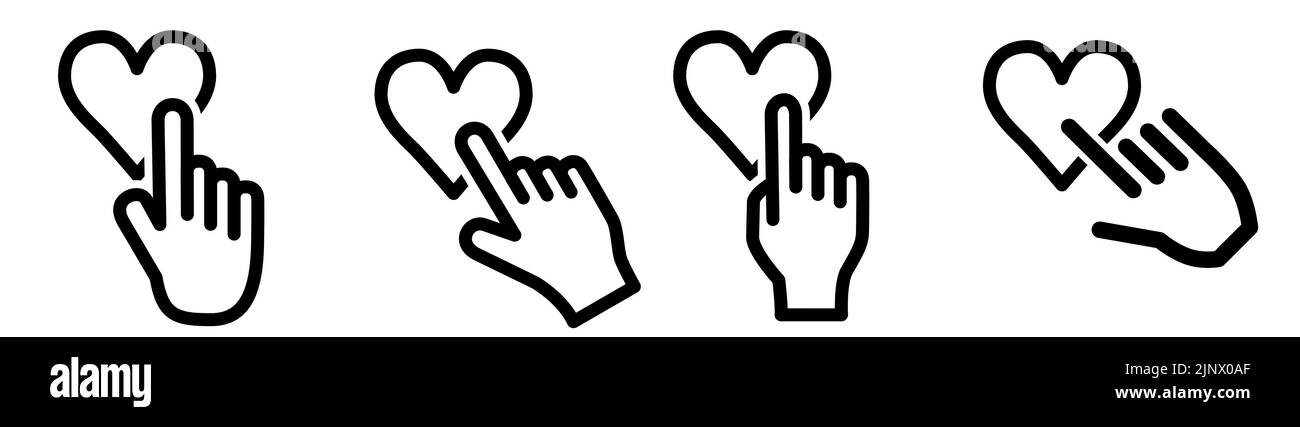 Finger pointing to heart icon. Selection, or clicking on the symbol Stock Vector