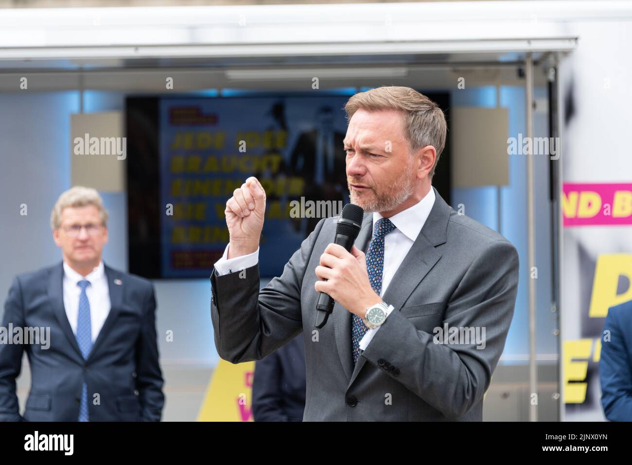 Porträt des deutschen Finanzministers Christian Lindner auf einer Wahlveranstaltung in Kiel Stock Photo