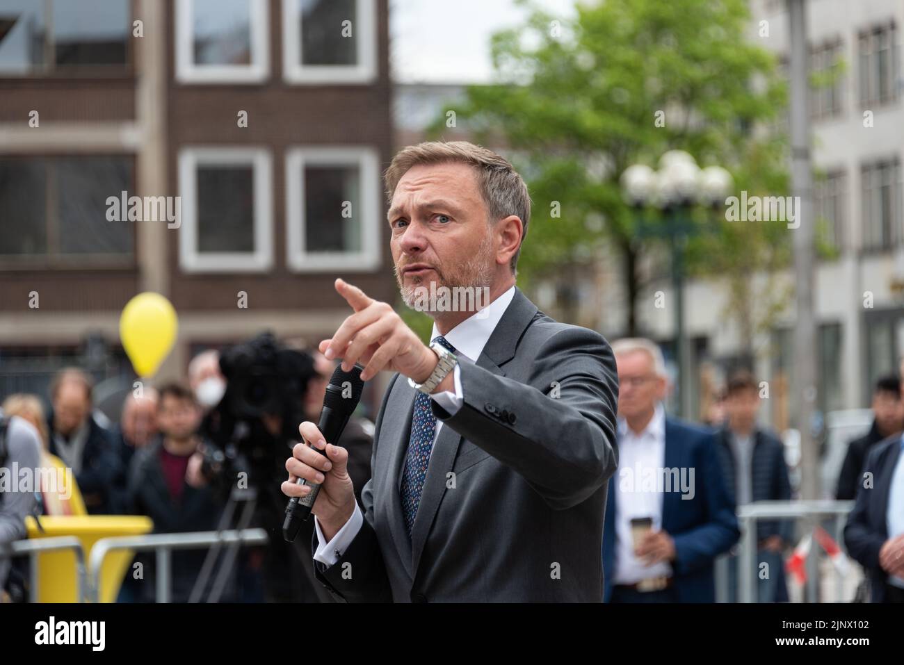Porträt des deutschen Finanzministers Christian Lindner auf einer Wahlveranstaltung in Kiel Stock Photo