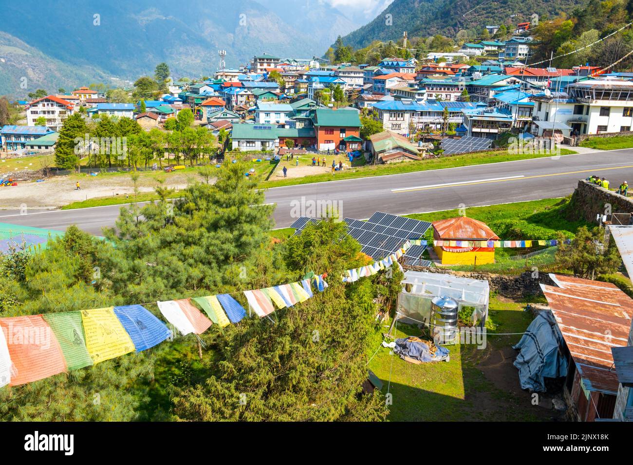 Lukla, Nepal 21 Apr 2022 view of Lukla village and Lukla airport