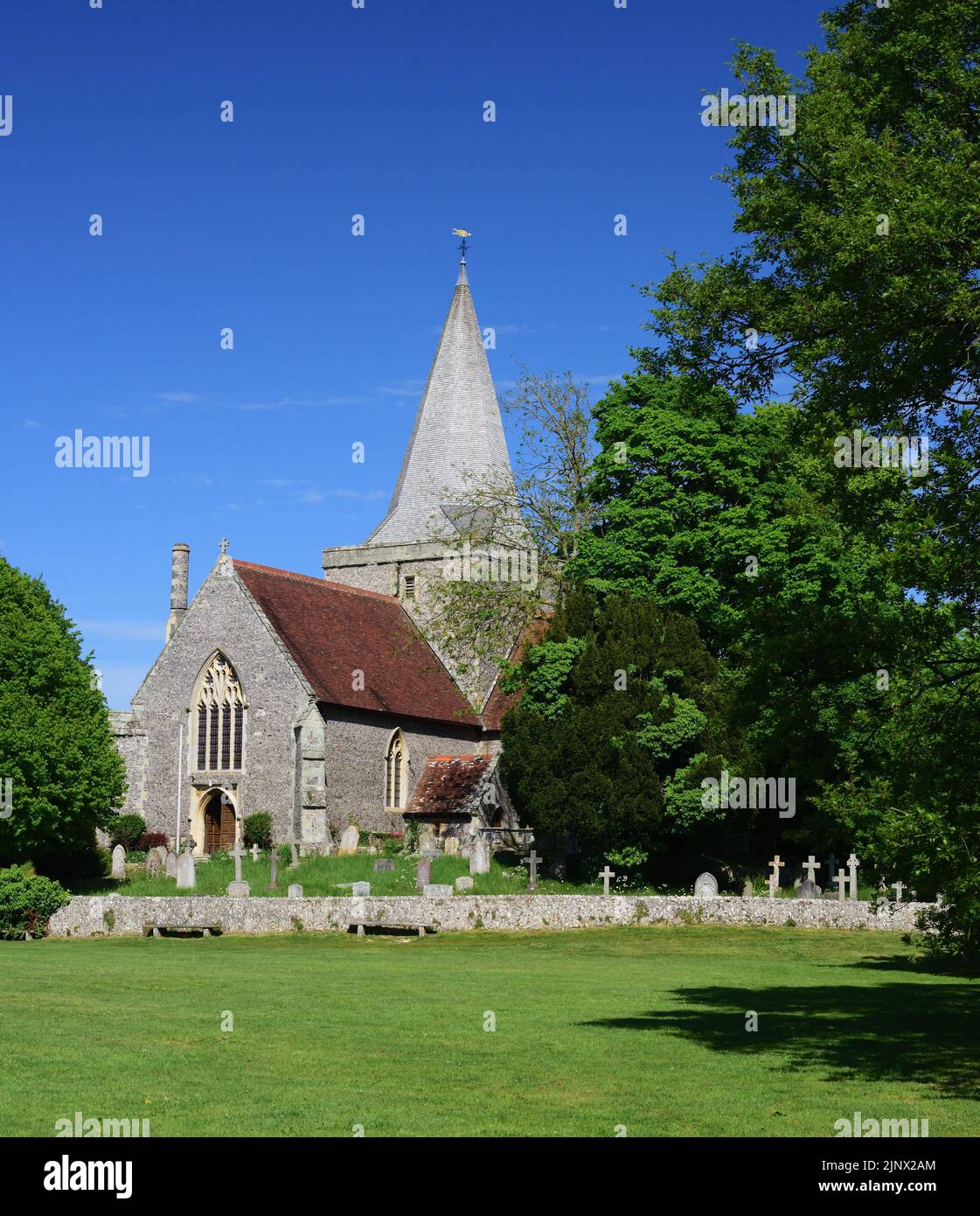 St Andrew's church, and village green, Alfriston, East Sussex. Stock Photo