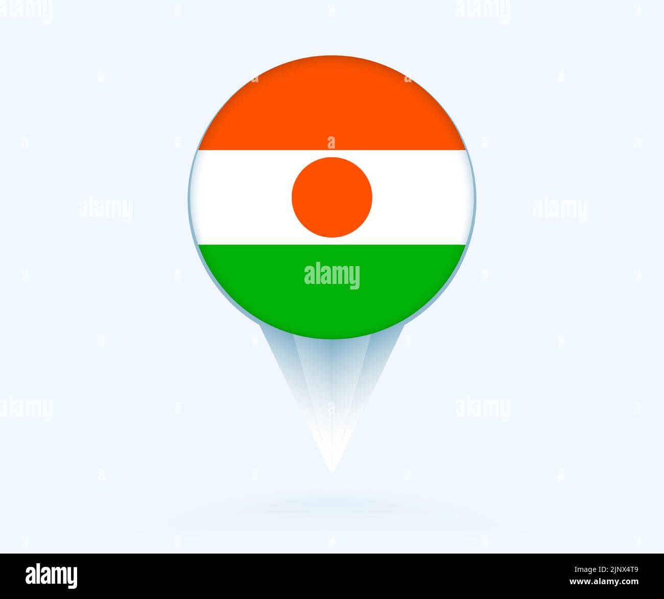 Map pointer with flag of Niger. Vector flag sign on blue background. Stock Vector