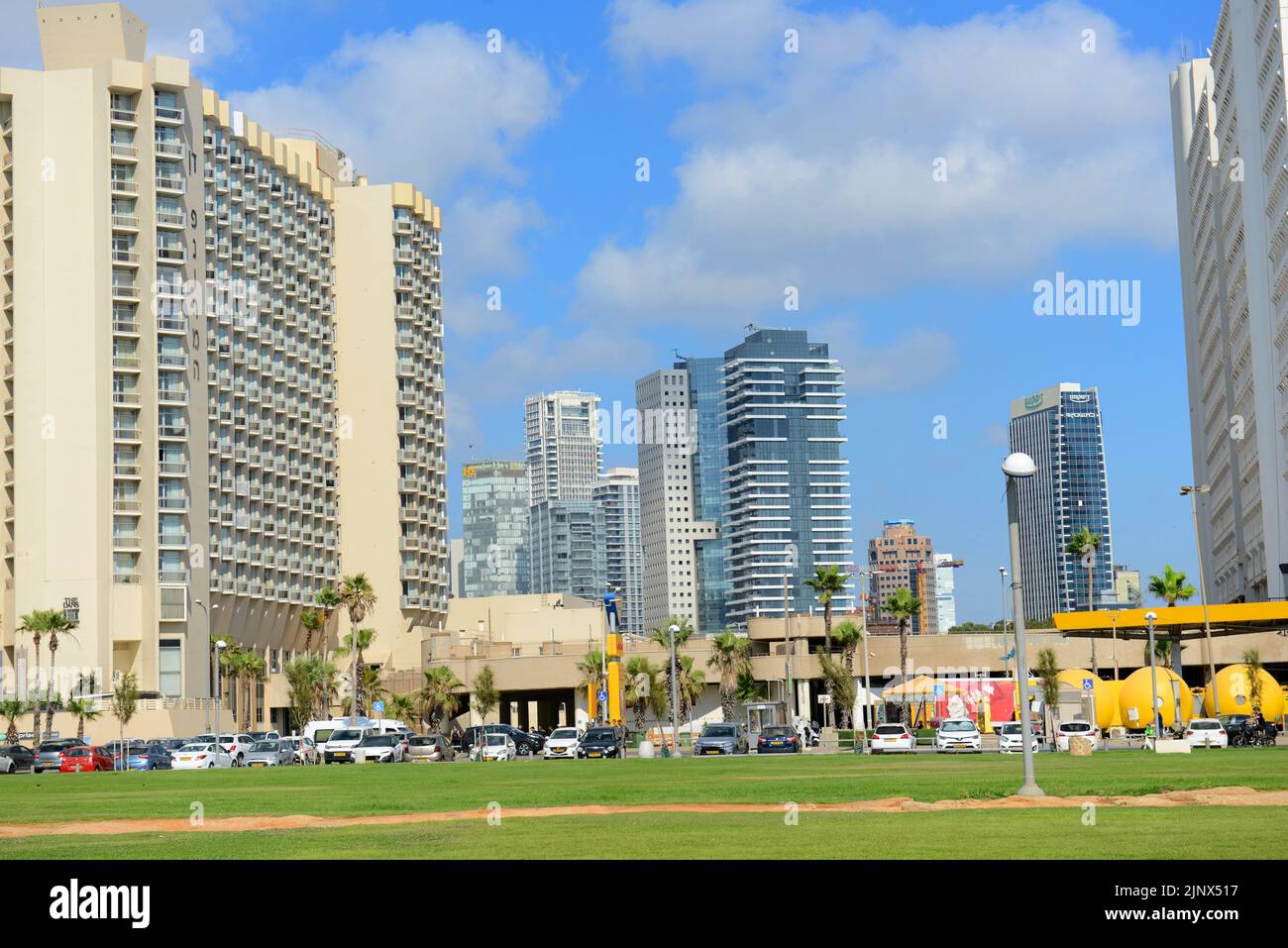 Modern skyline by the waterfront of Tel-Aviv, Israel. Stock Photo