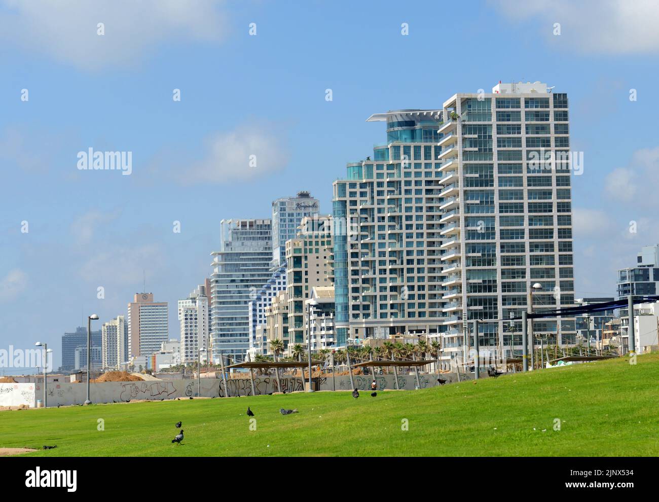 Modern skyline by the waterfront of Tel-Aviv, Israel. Stock Photo