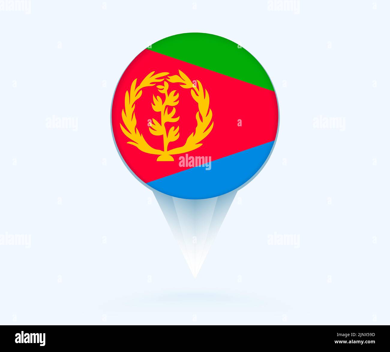 Map pointer with flag of Eritrea. Vector flag sign on blue background. Stock Vector