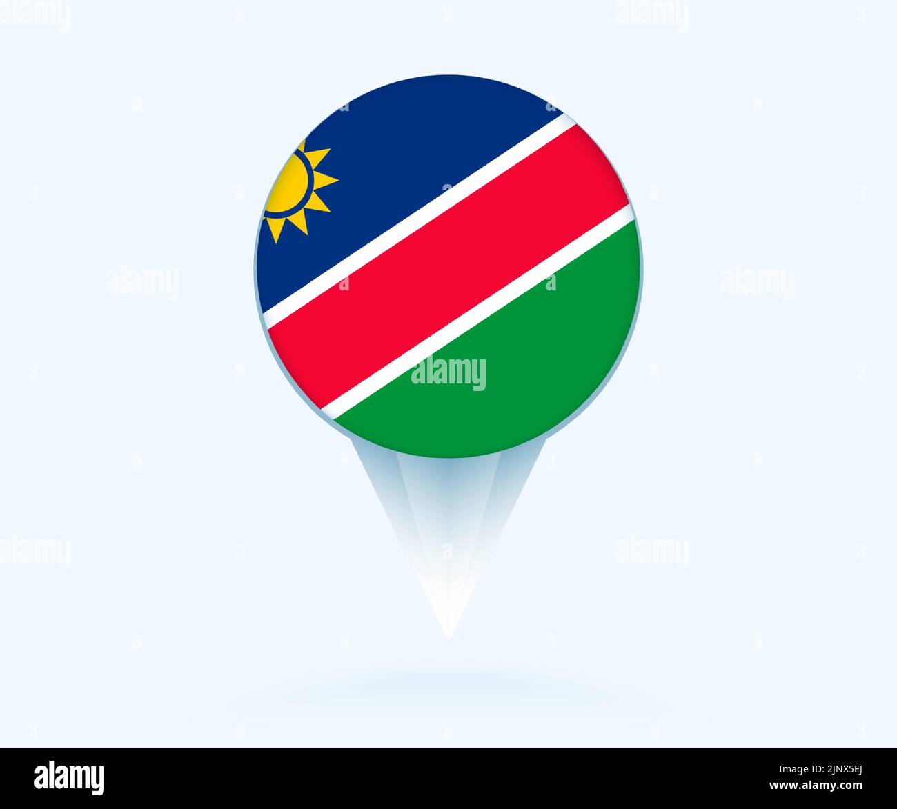 Map pointer with flag of Namibia. Vector flag sign on blue background. Stock Vector