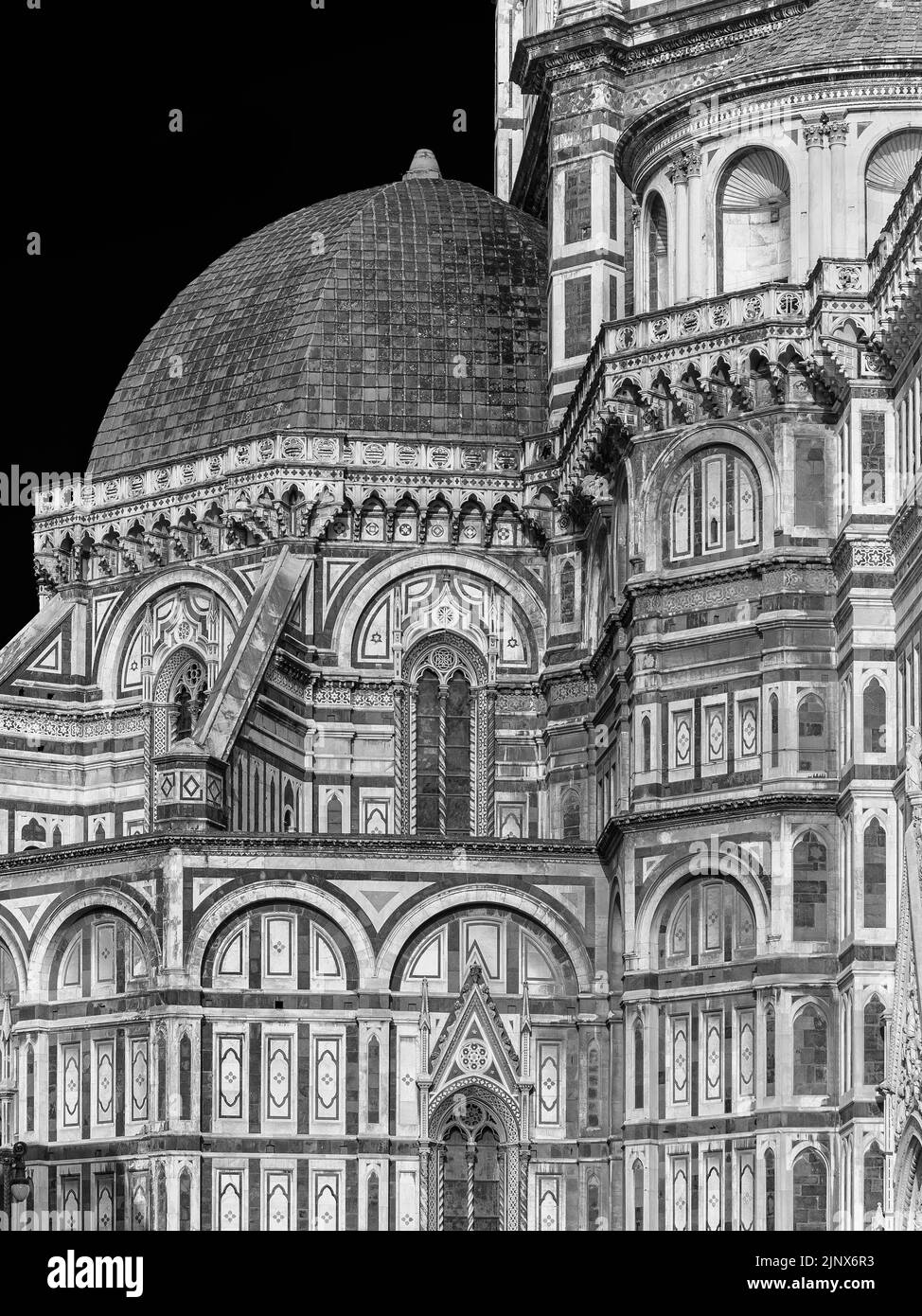 Gothic and Renaissance architecture in Florence. Partial view of Santa Maria del Fiore (St Mary of the Flower) 14-15th century dome anche chapel (Blac Stock Photo
