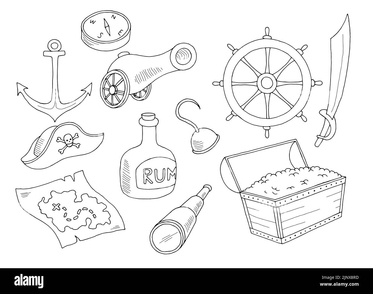 Pirate set graphic black white isolated sketch illustration vector ...