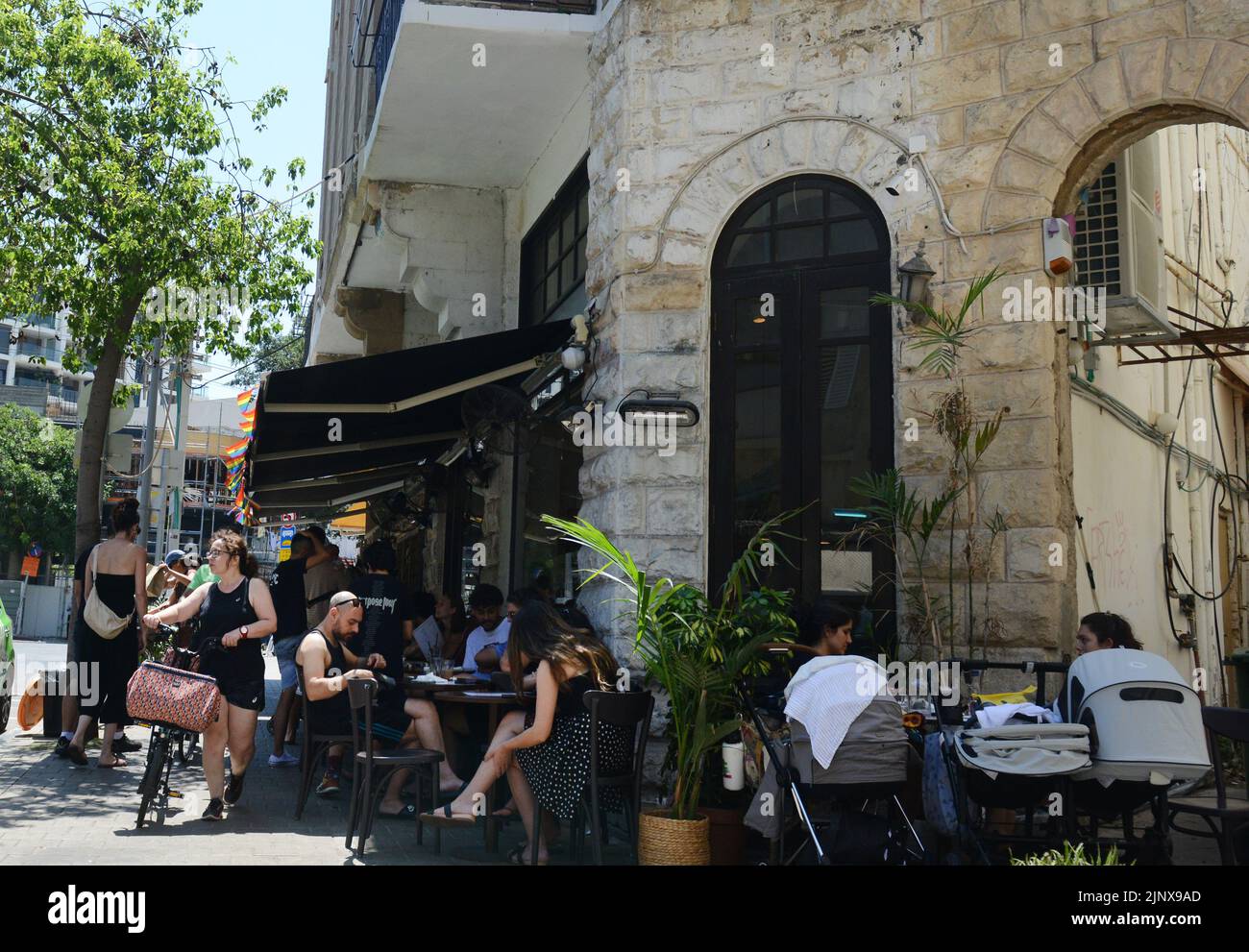 Vibrant cafes around Allenby Street in Tel-Aviv, Israel. Stock Photo