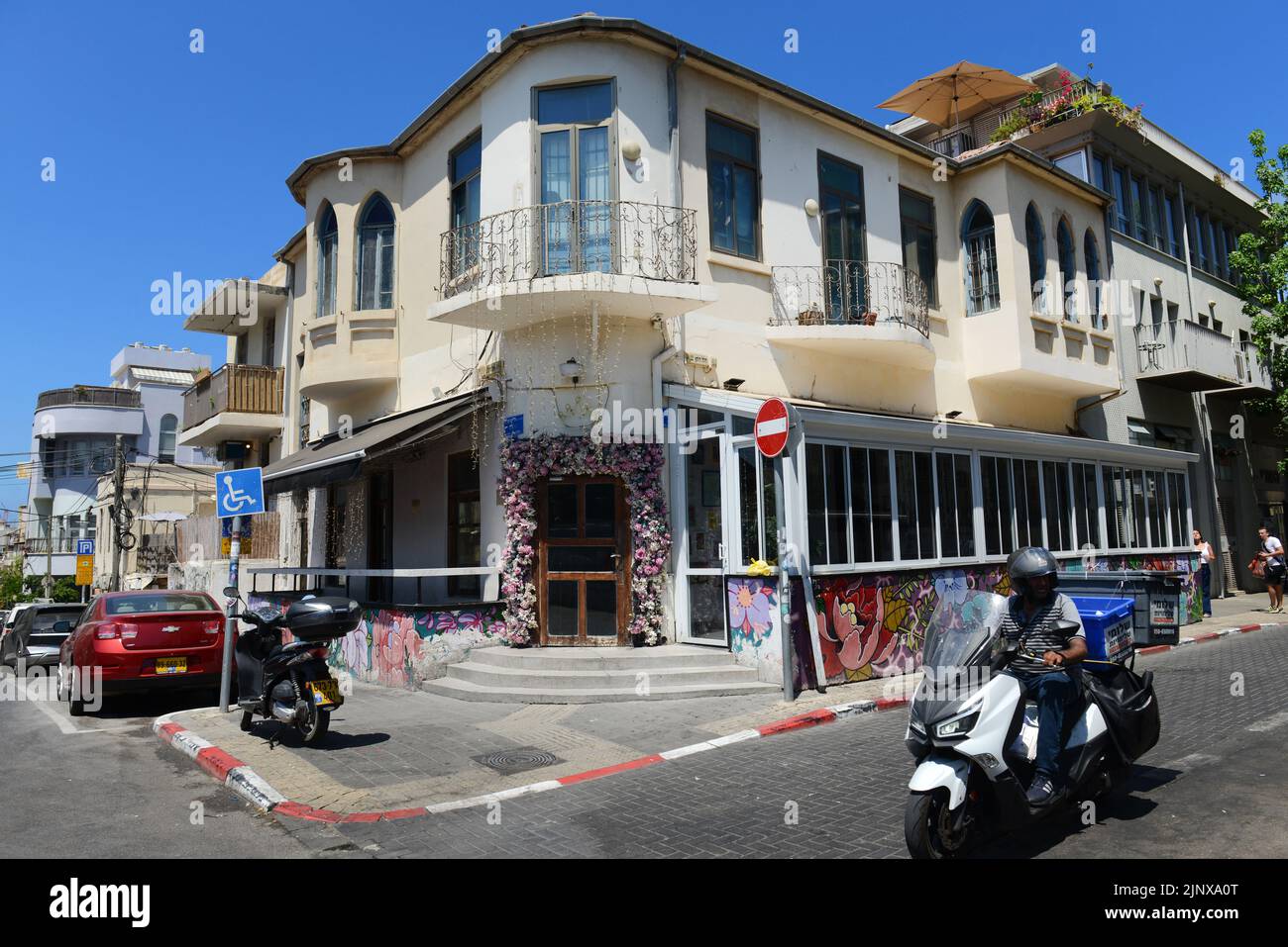 Beautiful old buildings in Tel-Aviv's white city. Stock Photo