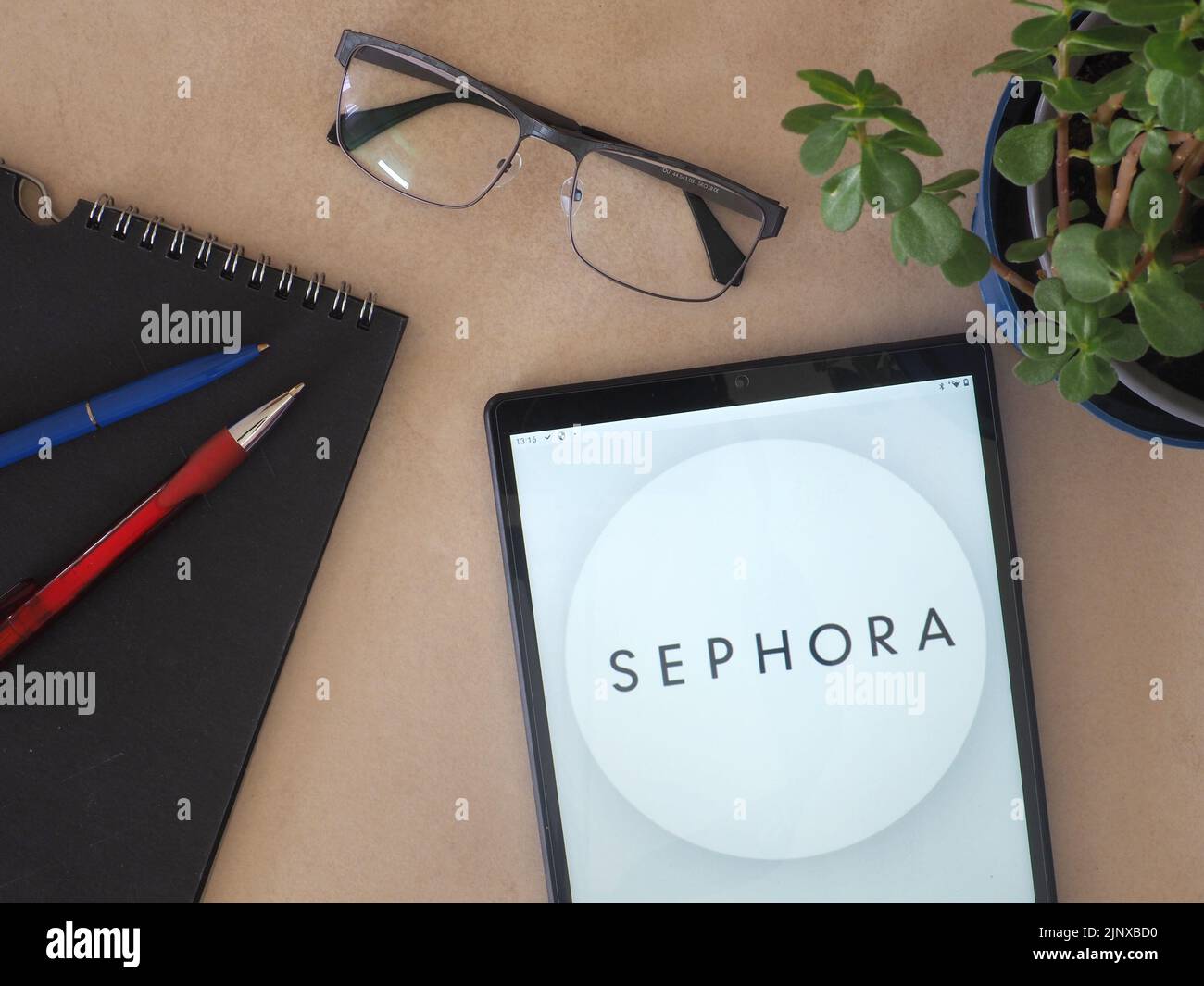 In this photo illustration, Sephora logo seen displayed on a tablet Stock Photo