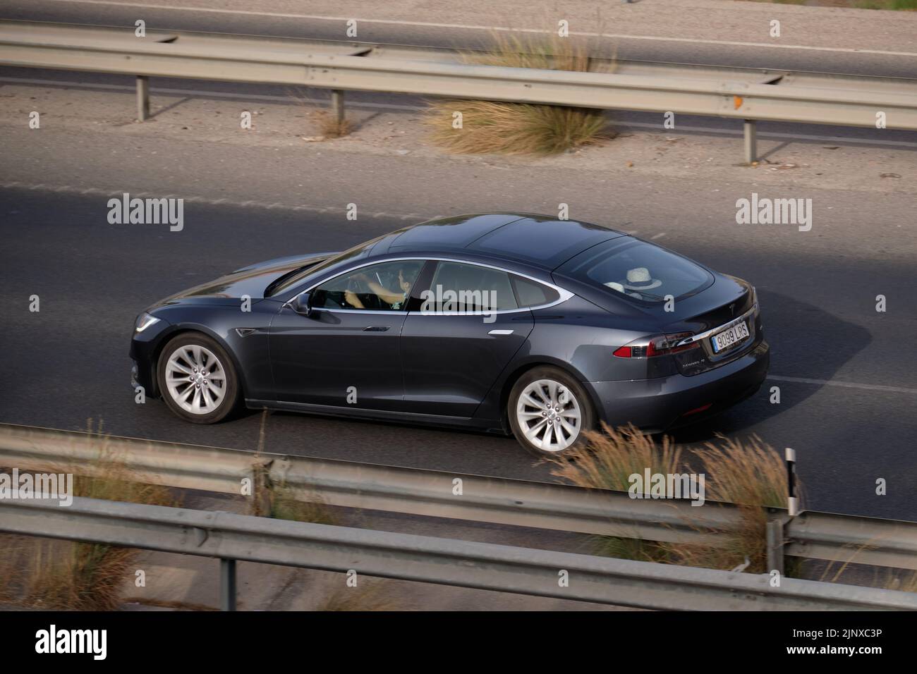 Tesla Model S on Motorway. Malaga, Spain Stock Photo Alamy