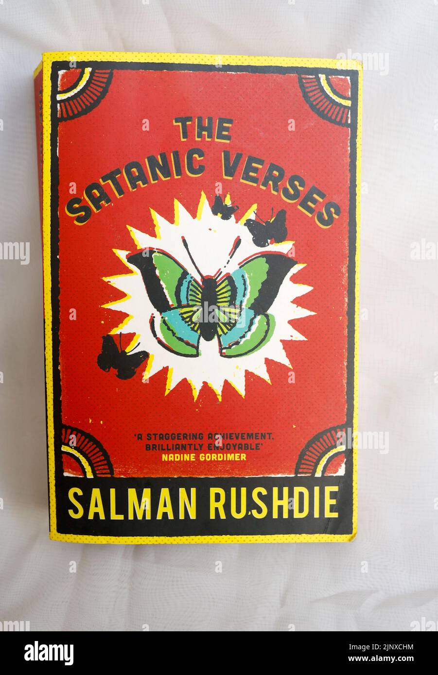 Salaman Rushdie's The Satanic Verses, front cover paperback book Stock Photo