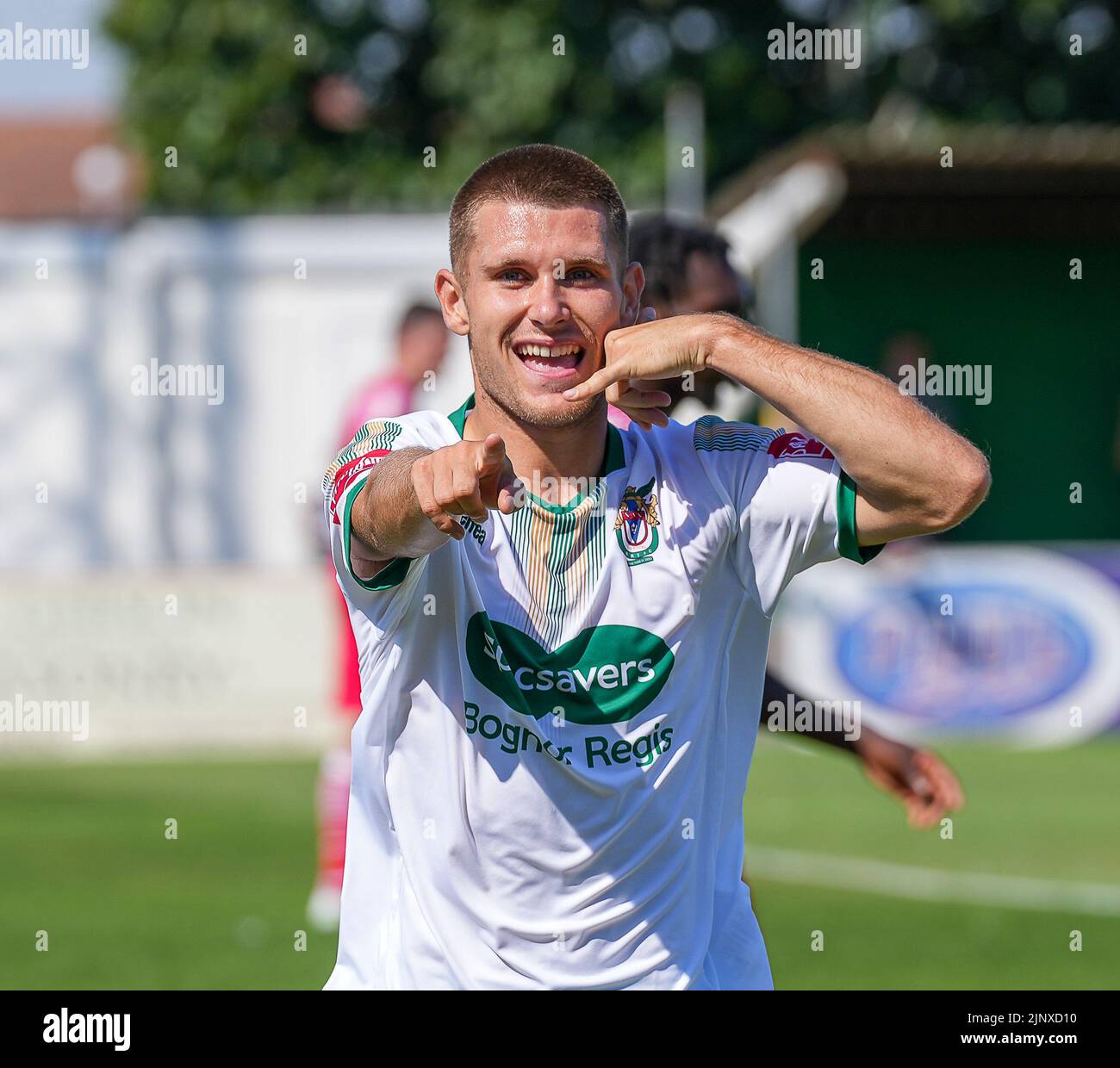 Bognor Regis Town FC striker Alfie Bridgeman celebrates scoring the