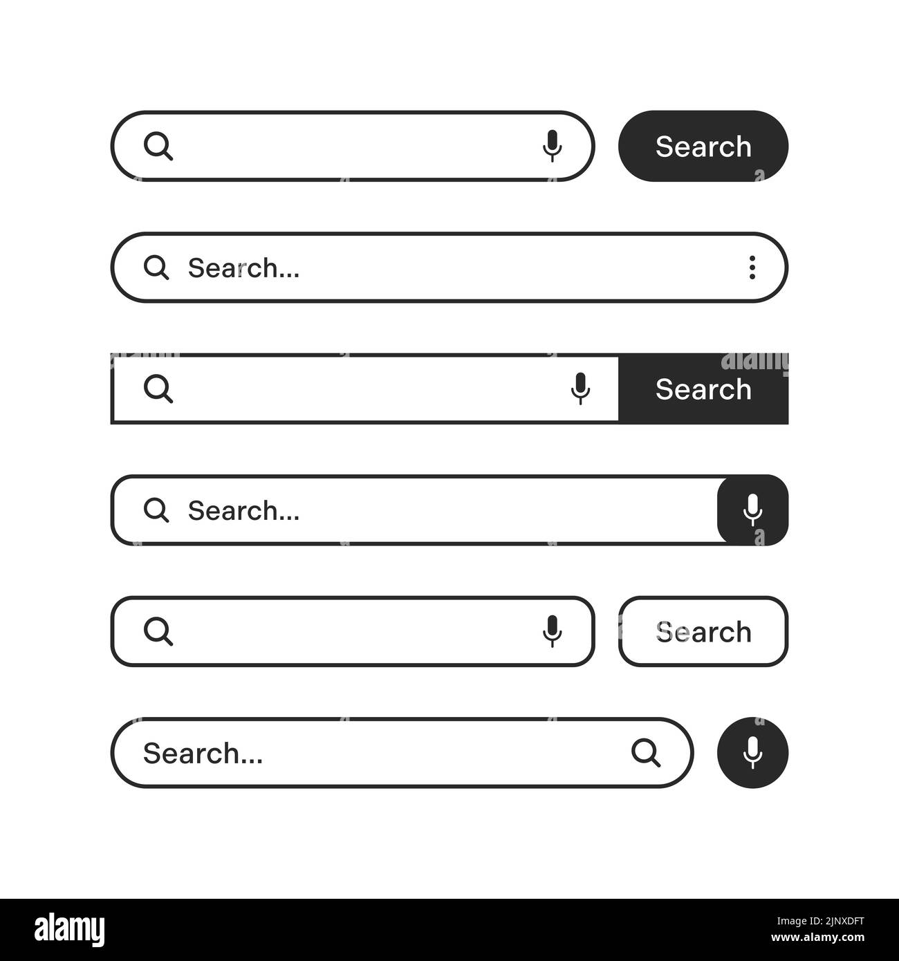 Various search bars with outline border. browser engine with