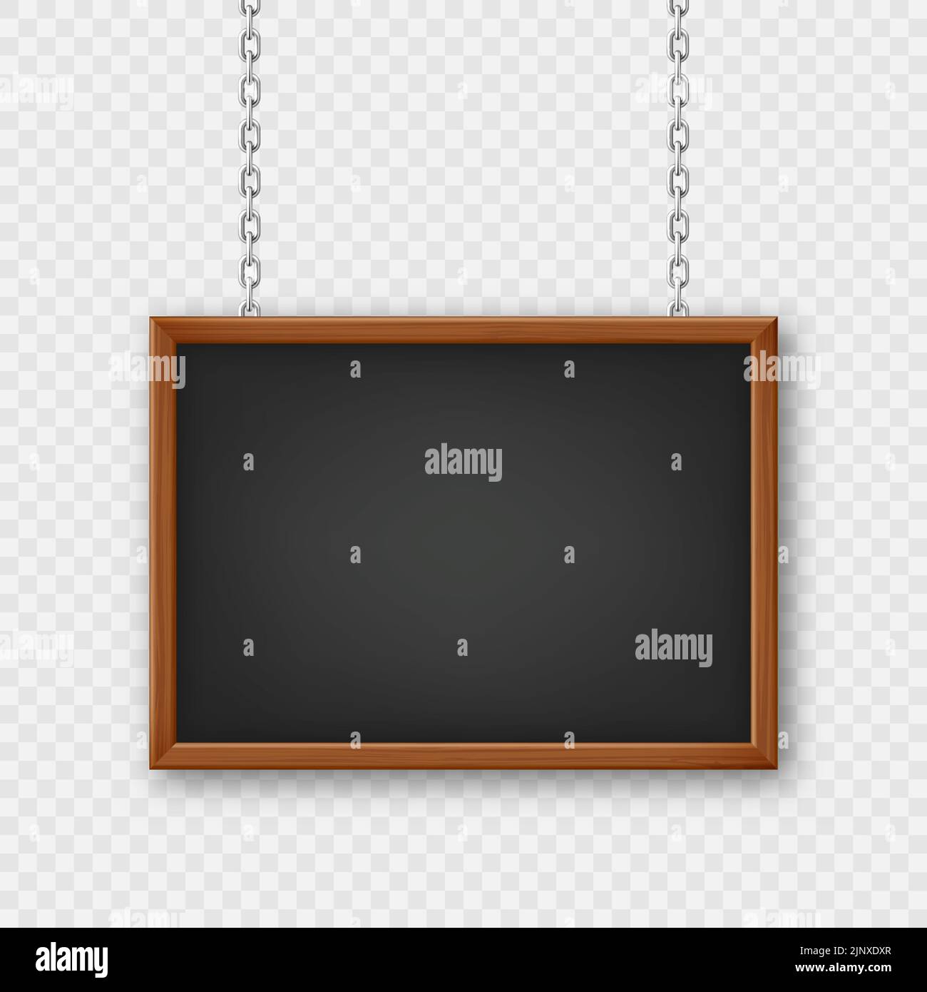 Signboard in a wooden frame hanging on a metal chain. Restaurant menu ...