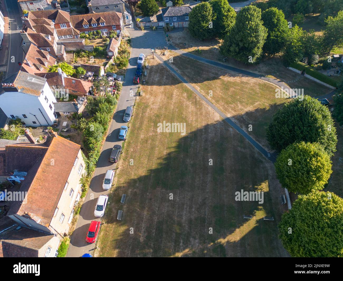 aerial views across alfriston tye or village green in the south downs national park sussex Stock Photo