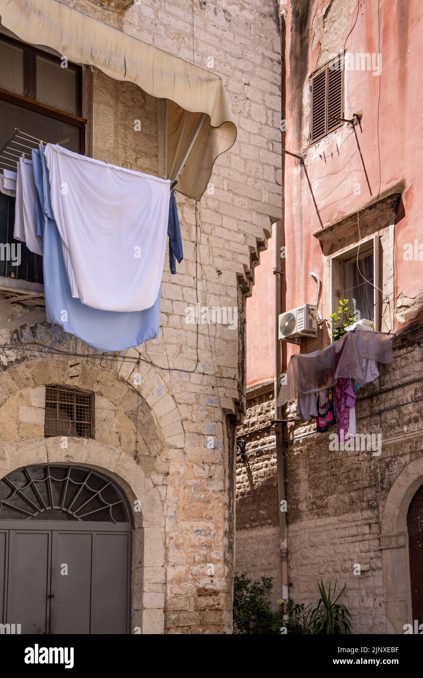 a typical street scene in the old town of bari puglia italy Stock Photo
