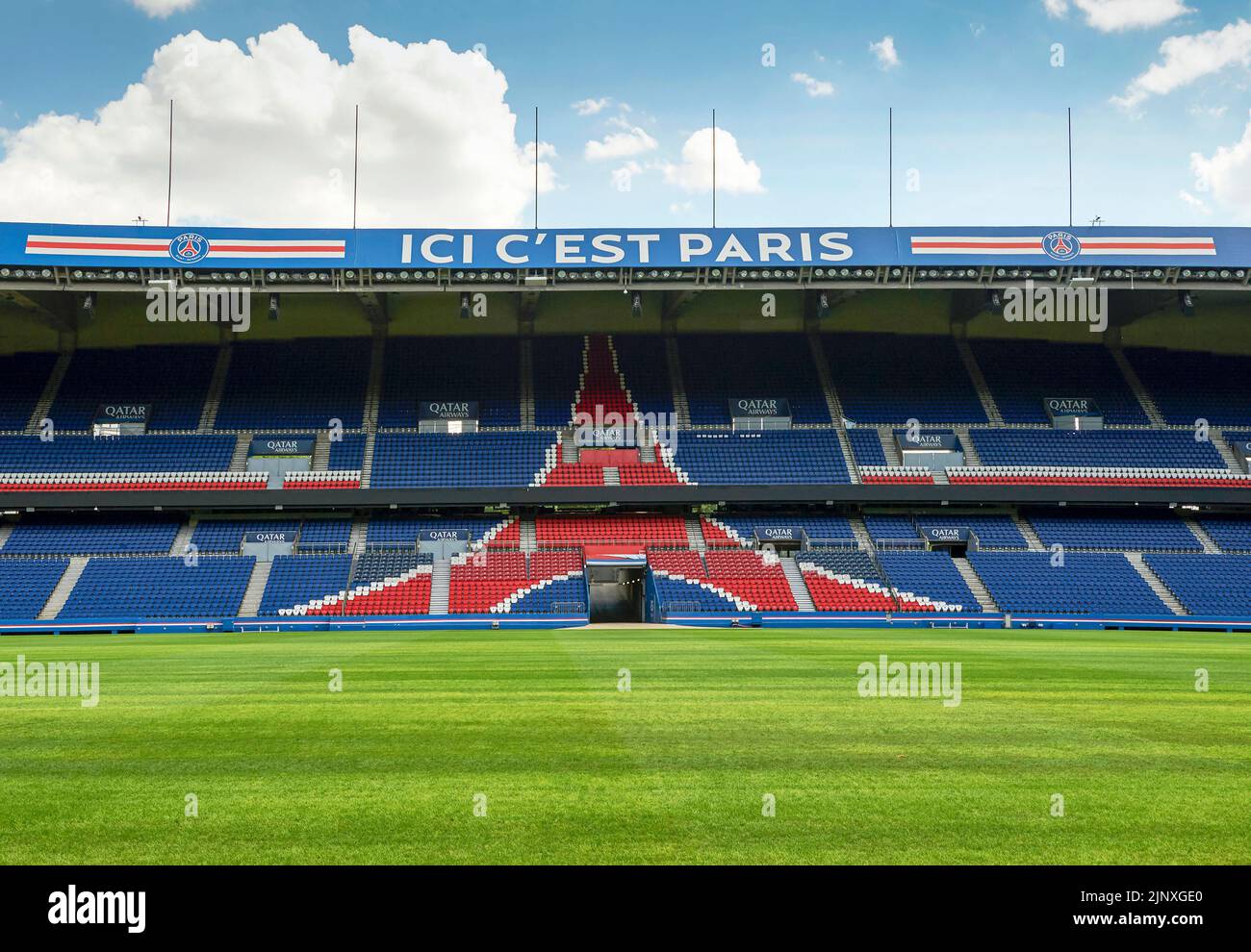 Pitch view at Parc des Princes arena, Paris Stock Photo