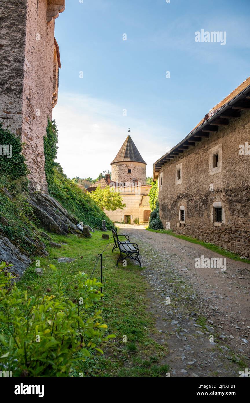 Outdoor view of Pernstejn castle near the Nedvedice village, Czech