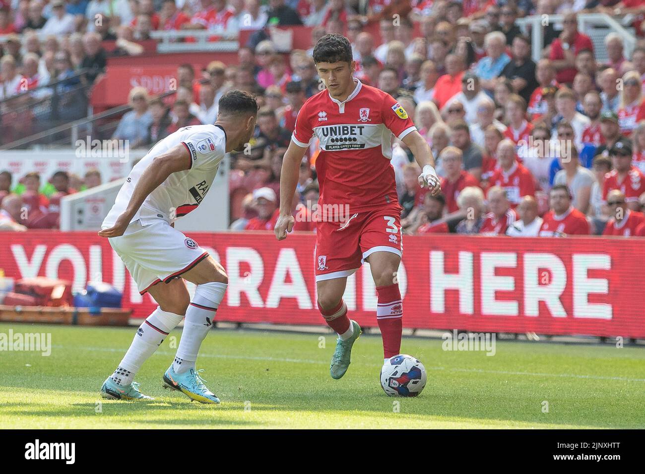 Ryan Giles #3 of Middlesbrough on the ball during the first half  in Middlesbrough, United Kingdom on 8/14/2022. (Photo by James Heaton/News Images/Sipa USA) Stock Photo