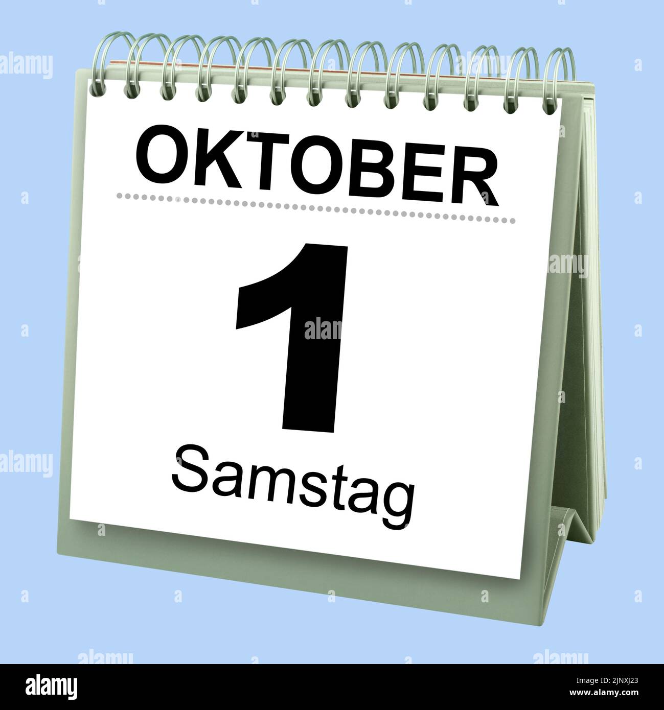 Deutscher Kalender Datum 1. Oktober 2022  Samstag auf blauem Hintergrund Stock Photo
