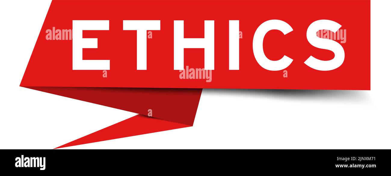 Red color speech banner with word ethics on white background Stock