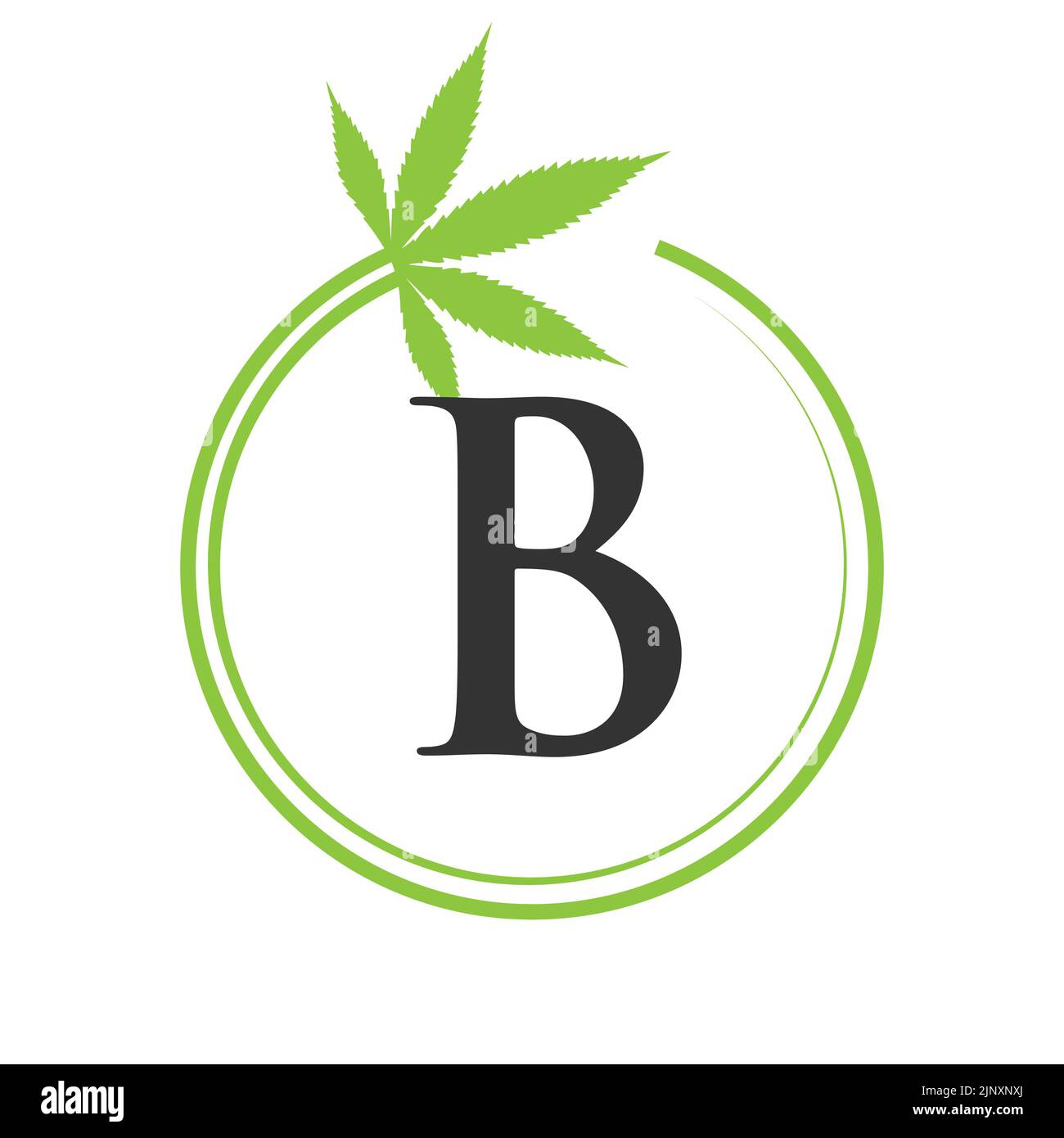 Cannabis Marijuana Logo on Letter B Concept For Health and Medical Therapy. Marijuana, Cannabis Sign Template Stock Vector