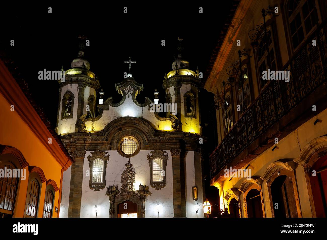 church of Our Lady Carmo in the city of Sao Joao del Rei, Minas Gerais, view at night Stock Photo