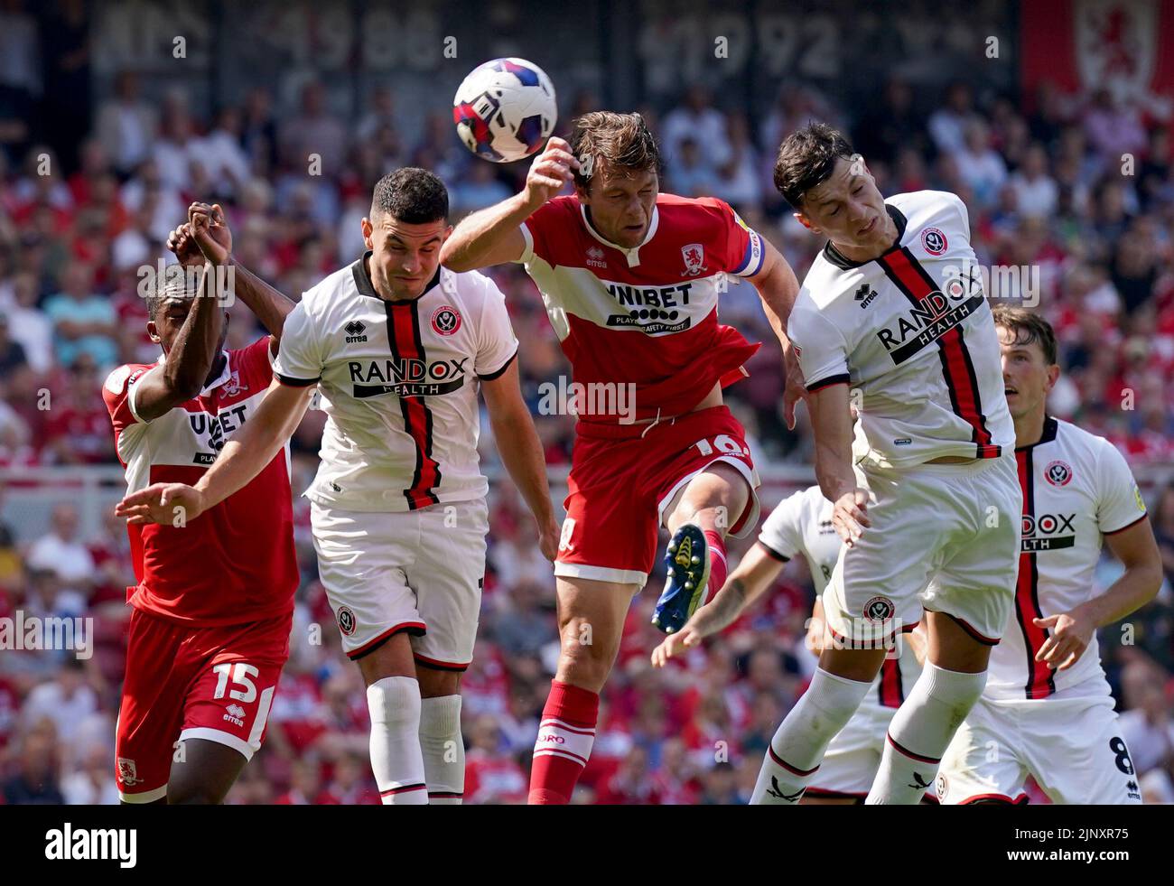 Middlesbrough goalkeeper Jonathan Howson wins a header during the Sky Bet Championship match at the Riverside Stadium, Middlesbrough. Picture date: Sunday August 14, 2022. Stock Photo