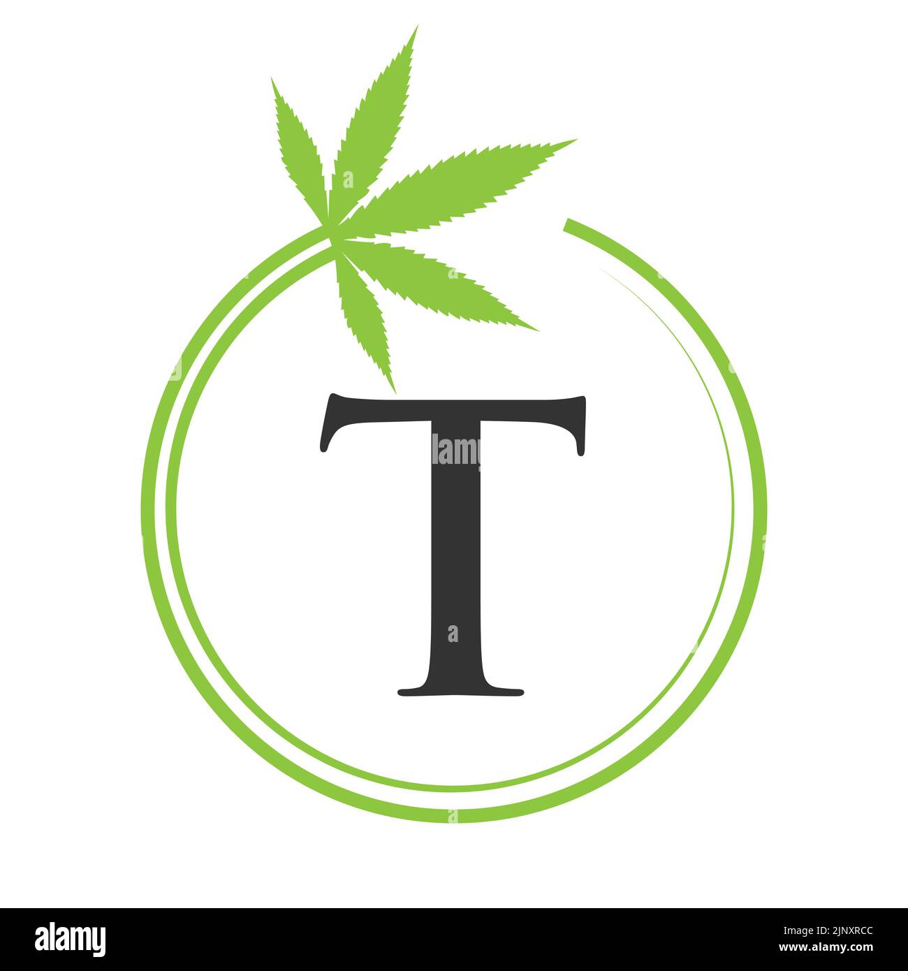 Cannabis Marijuana Logo on Letter T Concept For Health and Medical Therapy. Marijuana, Cannabis Sign Template Stock Vector