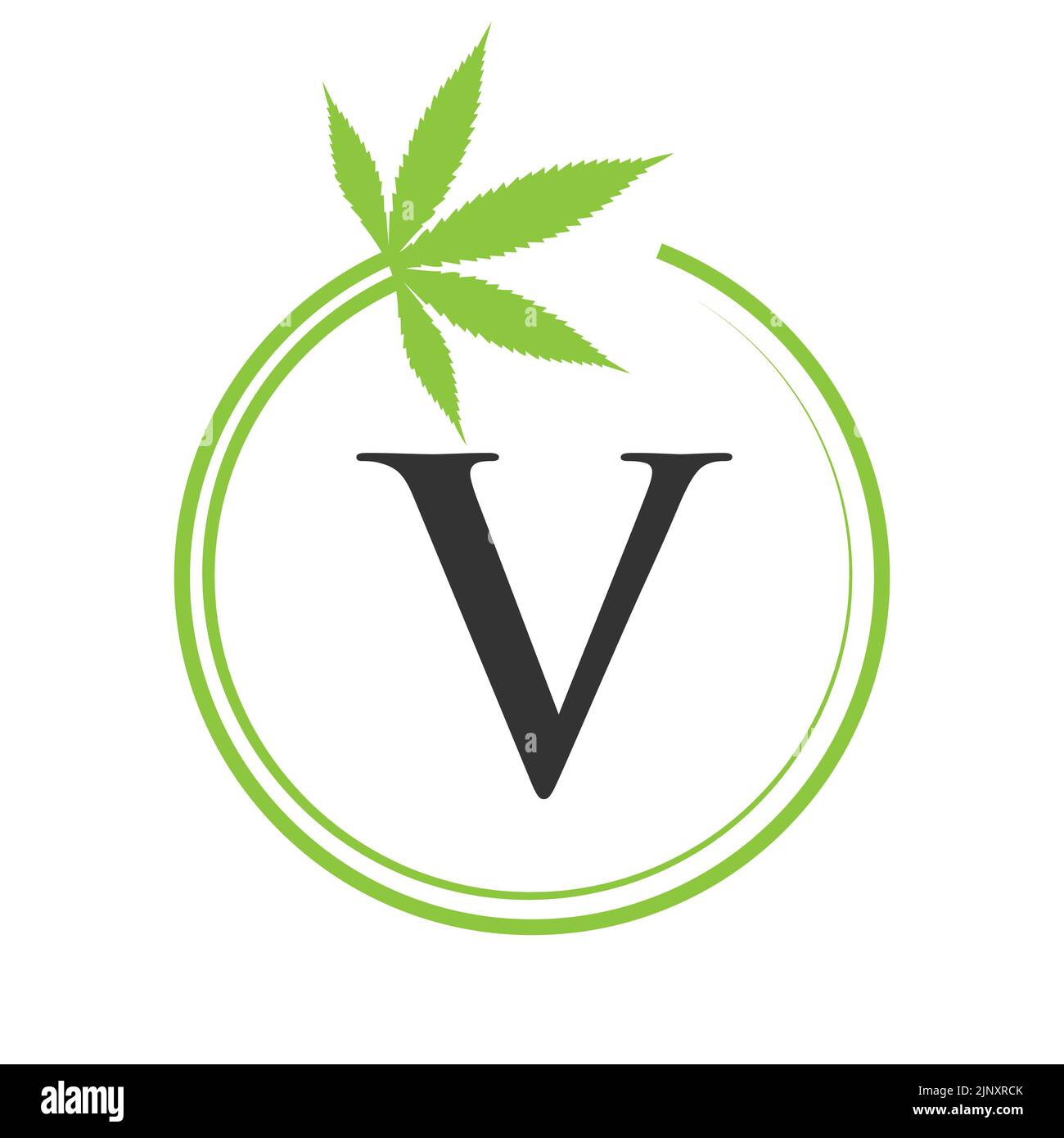 Cannabis Marijuana Logo on Letter V Concept For Health and Medical Therapy. Marijuana, Cannabis Sign Template Stock Vector