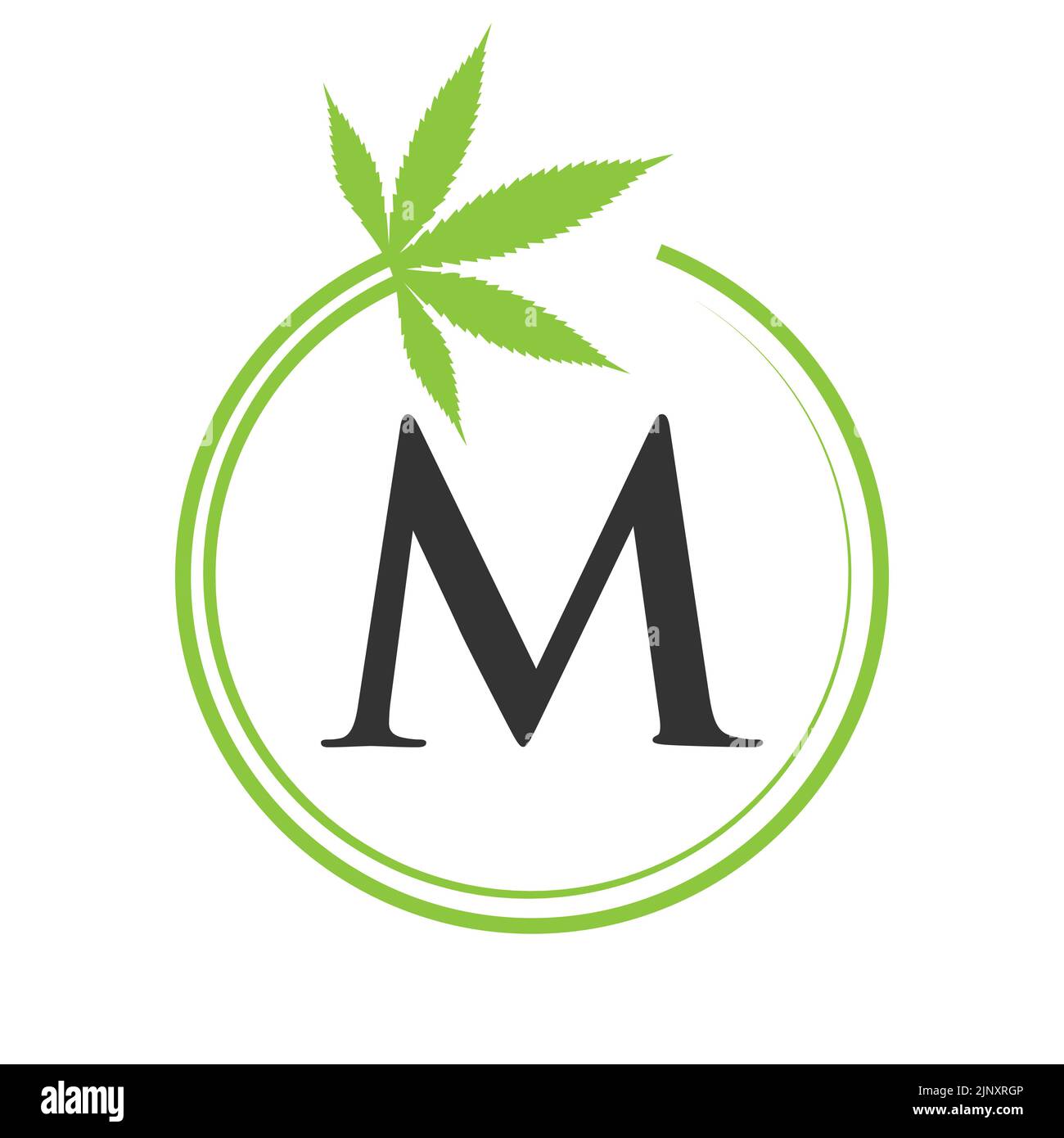 Cannabis Marijuana Logo on Letter M Concept For Health and Medical Therapy. Marijuana, Cannabis Sign Template Stock Vector