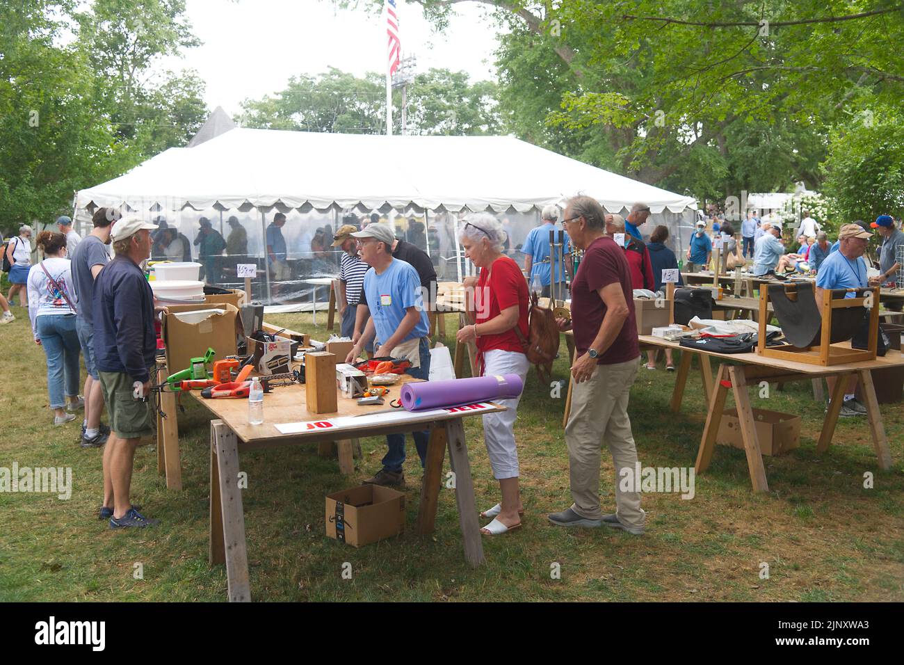 Overview of a church flea market in Dennis, Massachusetts on Cape Cod