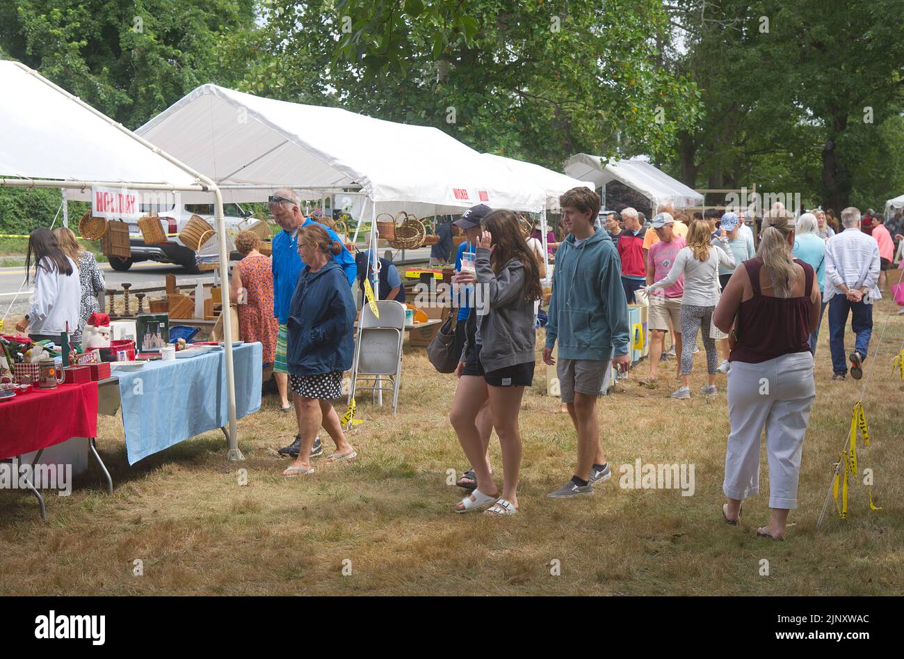 Overview of a church flea market in Dennis, Massachusetts on Cape Cod