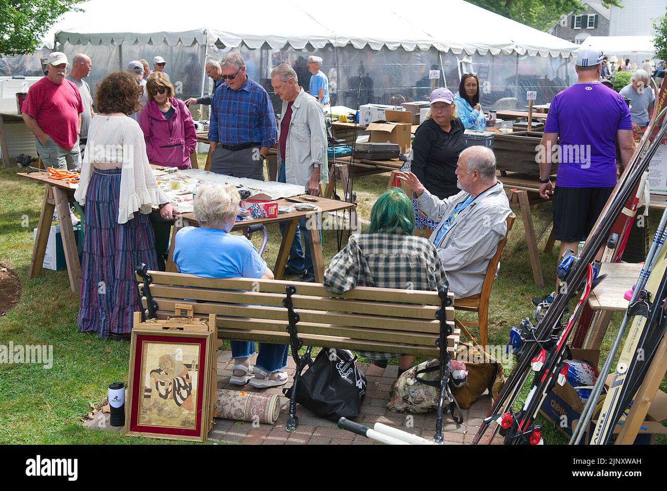 Overview of a church flea market in Dennis, Massachusetts on Cape Cod Stock Photo