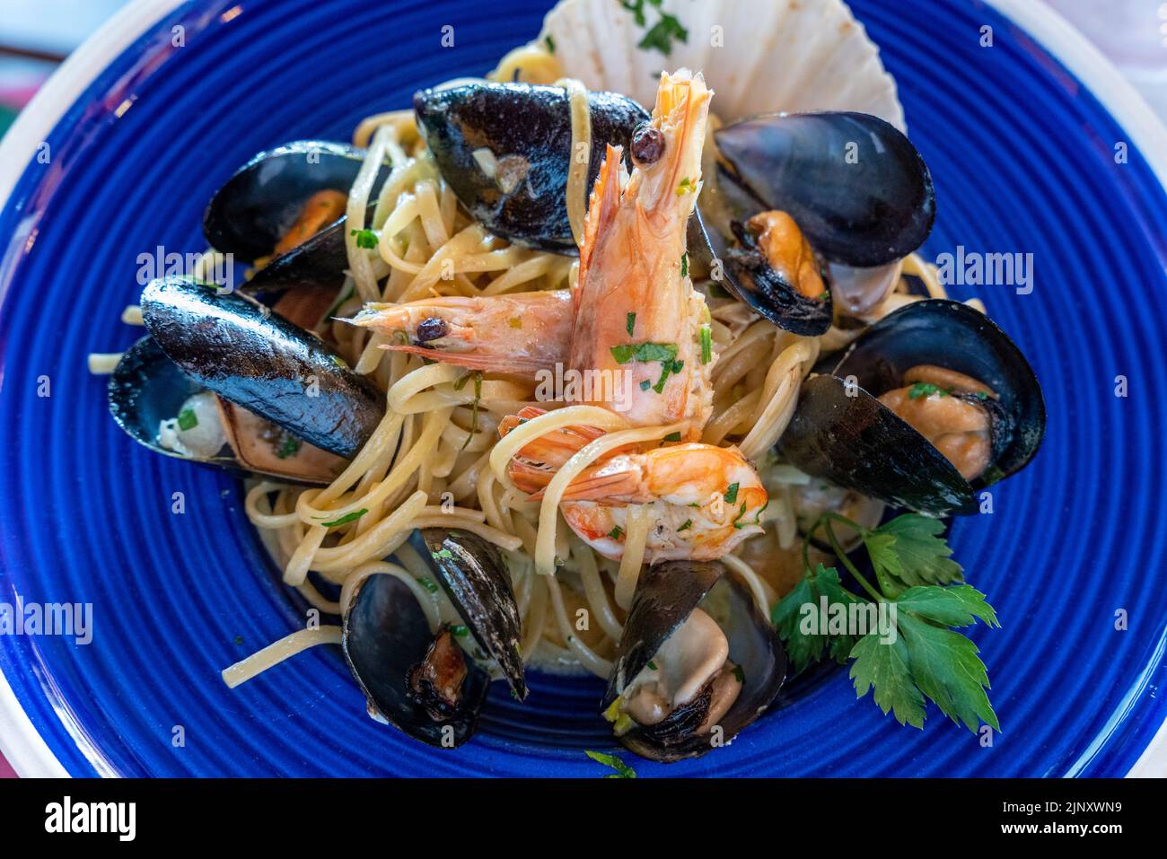 A Typical Seafood Dish Served At Restaurant In Ammoudi Bay, Oia, Santorini, Greek Islands, Greece. Stock Photo