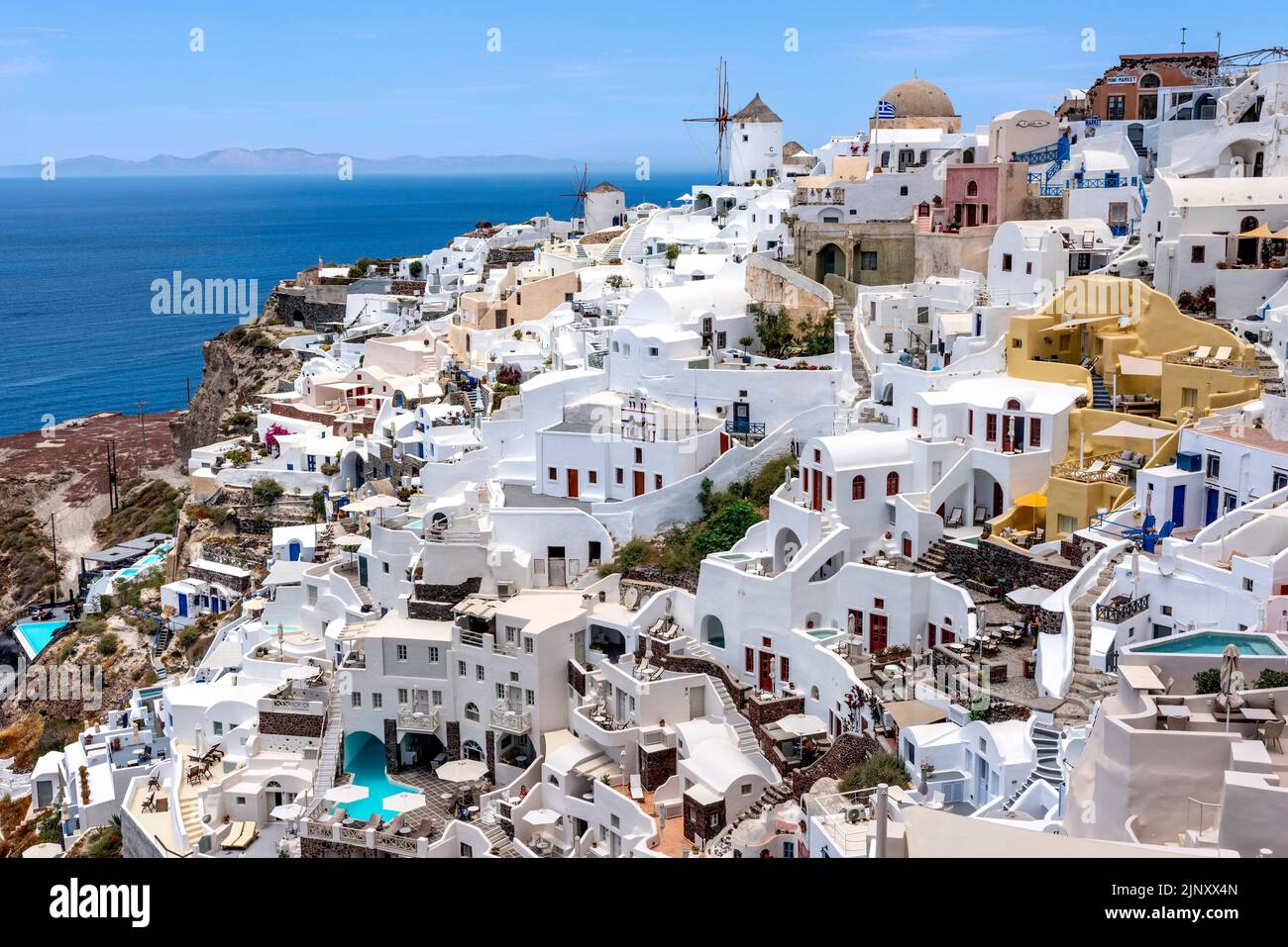 A View Of The Town Of Oia On The Island Of Santorini, Greek Islands, Greece. Stock Photo