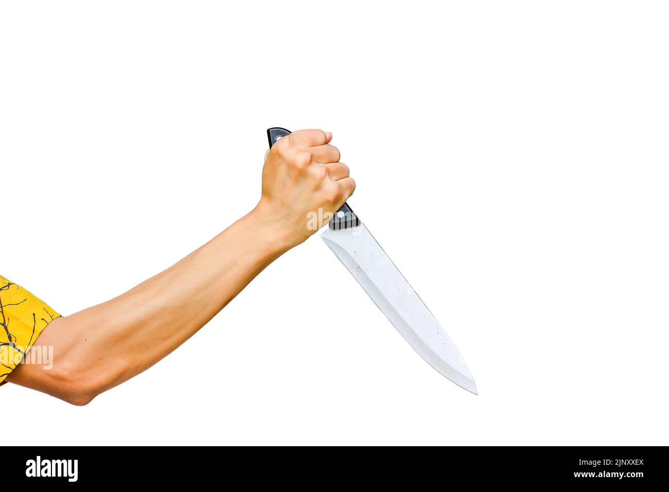 Male hand holding knife, concept of crime or violence. Stock Photo