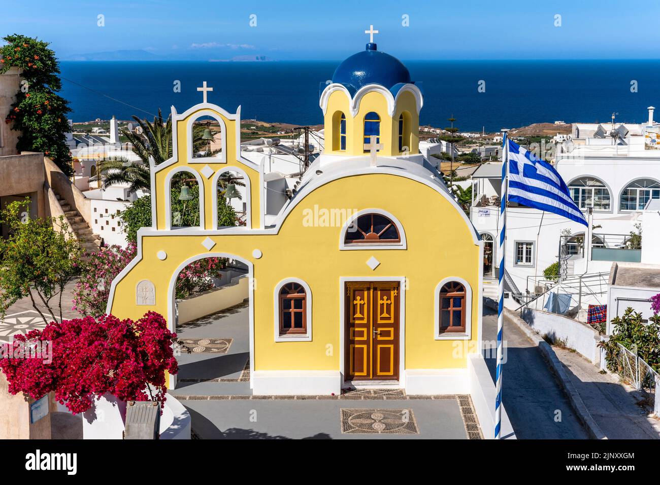 A Colourful Church On the Islnd Of Santorini, Greek Islands, Greece. Stock Photo