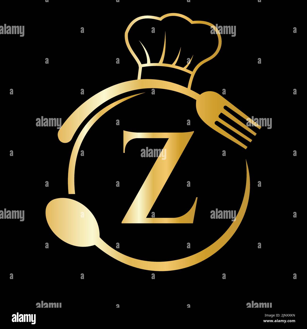 Restaurant Logo on Letter Z Concept. Letter Z Logo with Chef Hat, Spoon