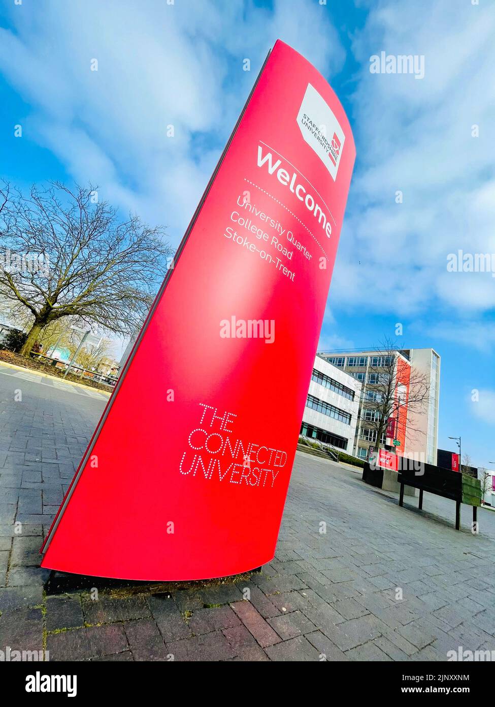 wide angle staffordshire university college road campus sign and beacon ...
