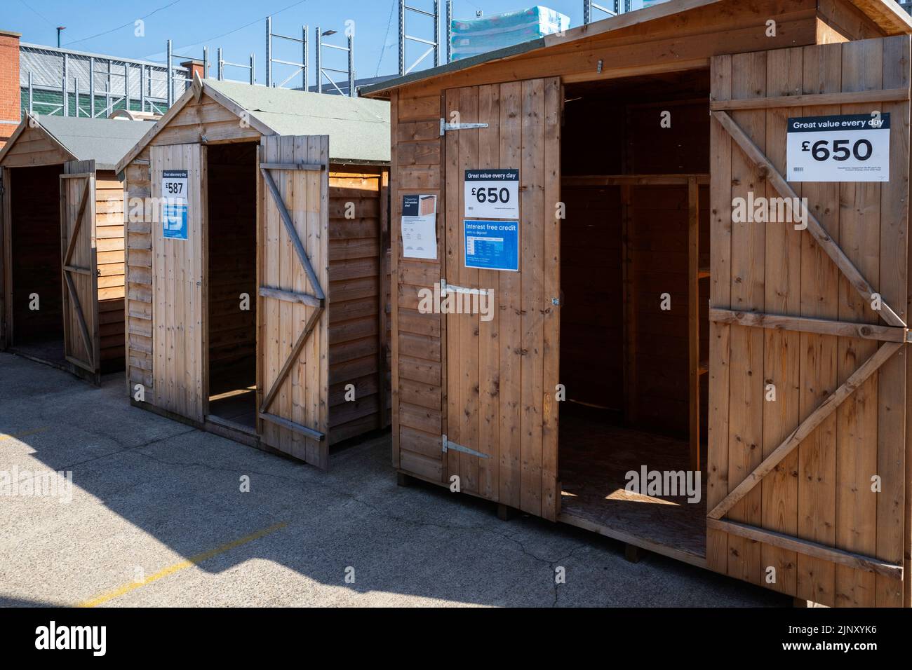 Traditional wooden small garden sheds for sale in a garden centre in