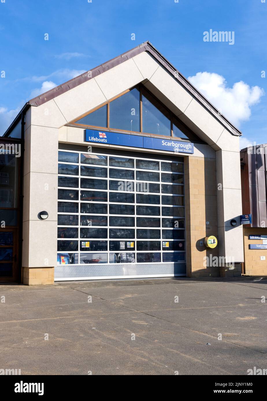 RNLI Scarborough Lifeboat Station, West Pier, Foreshore Road, Scarborough, North Yorkshire, England, UK Stock Photo