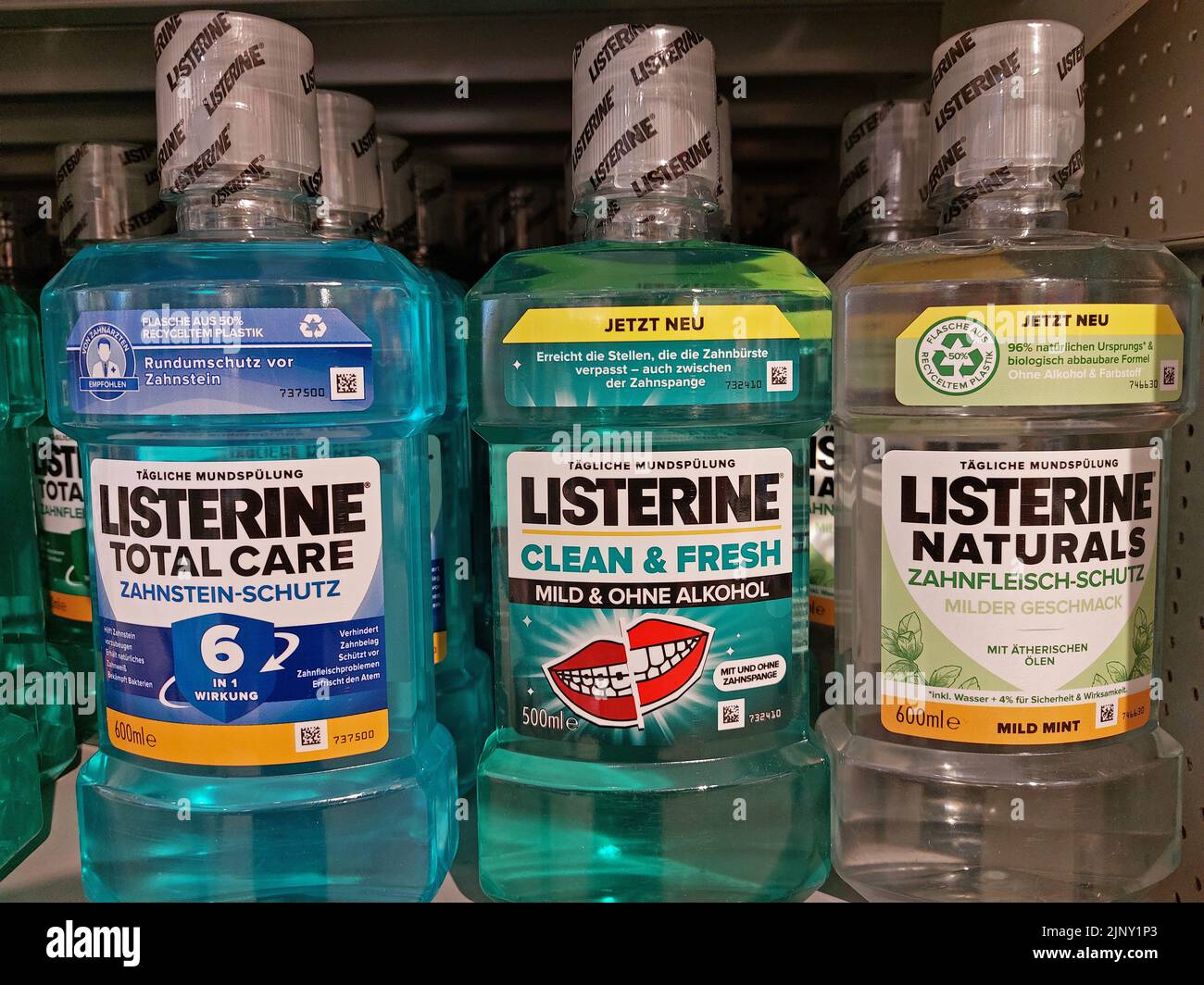 Listerine mouthwash bottles in a supermarket Stock Photo Alamy