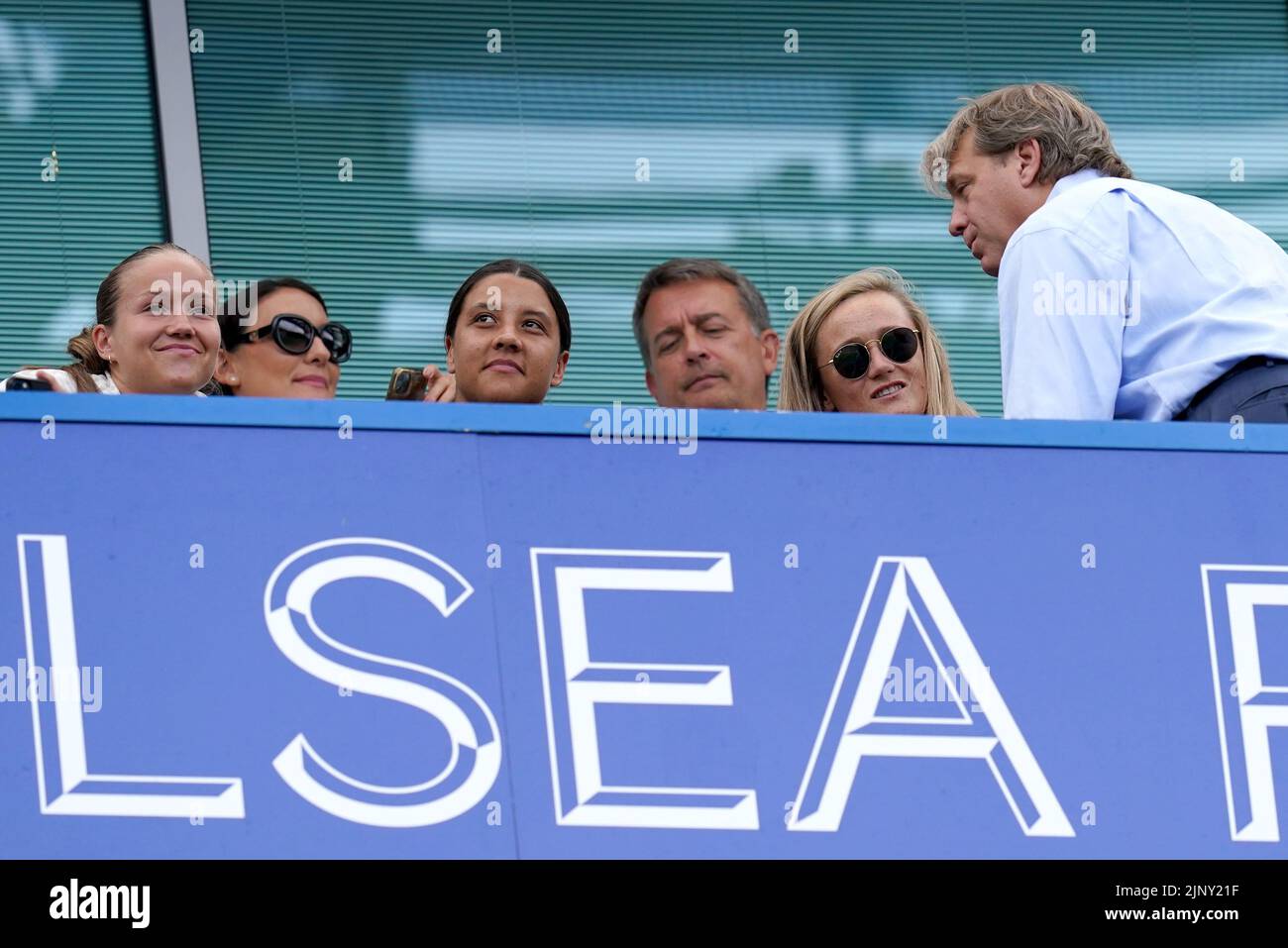 Chelsea women’s Sam Kerr, Guro Reiten and Erin Cuthbert speak with Chelsea Owner Todd Boehly