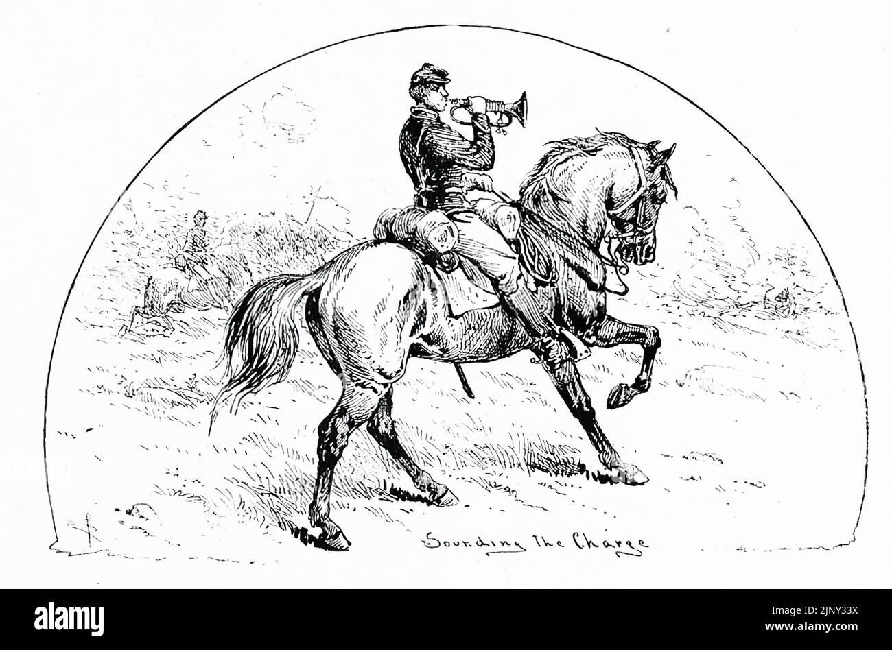 Sounding the Charge. Union Army bugle call. 19th century American Civil