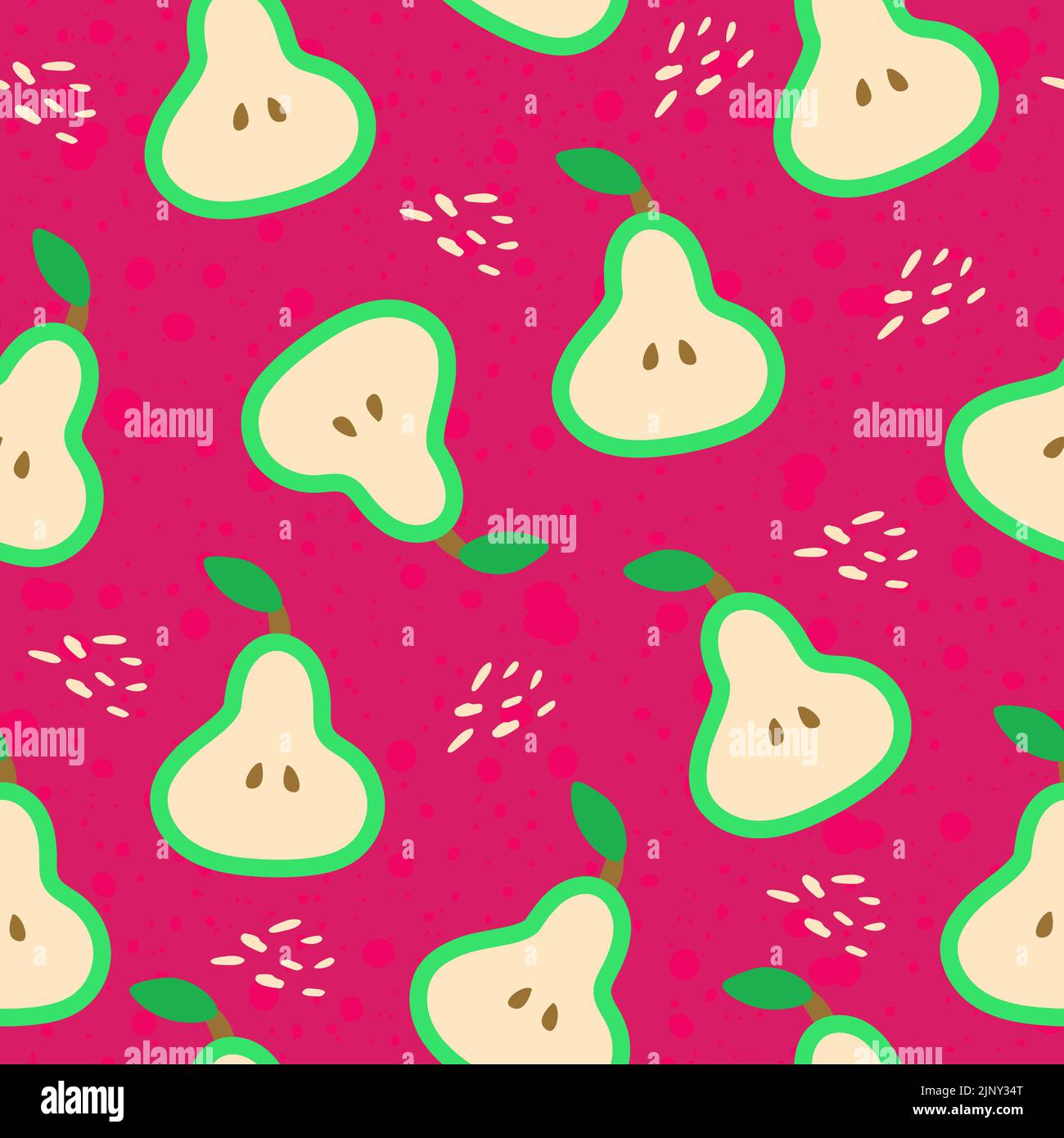Summer seamless pattern with bright cut pears. vector background. Stock Vector
